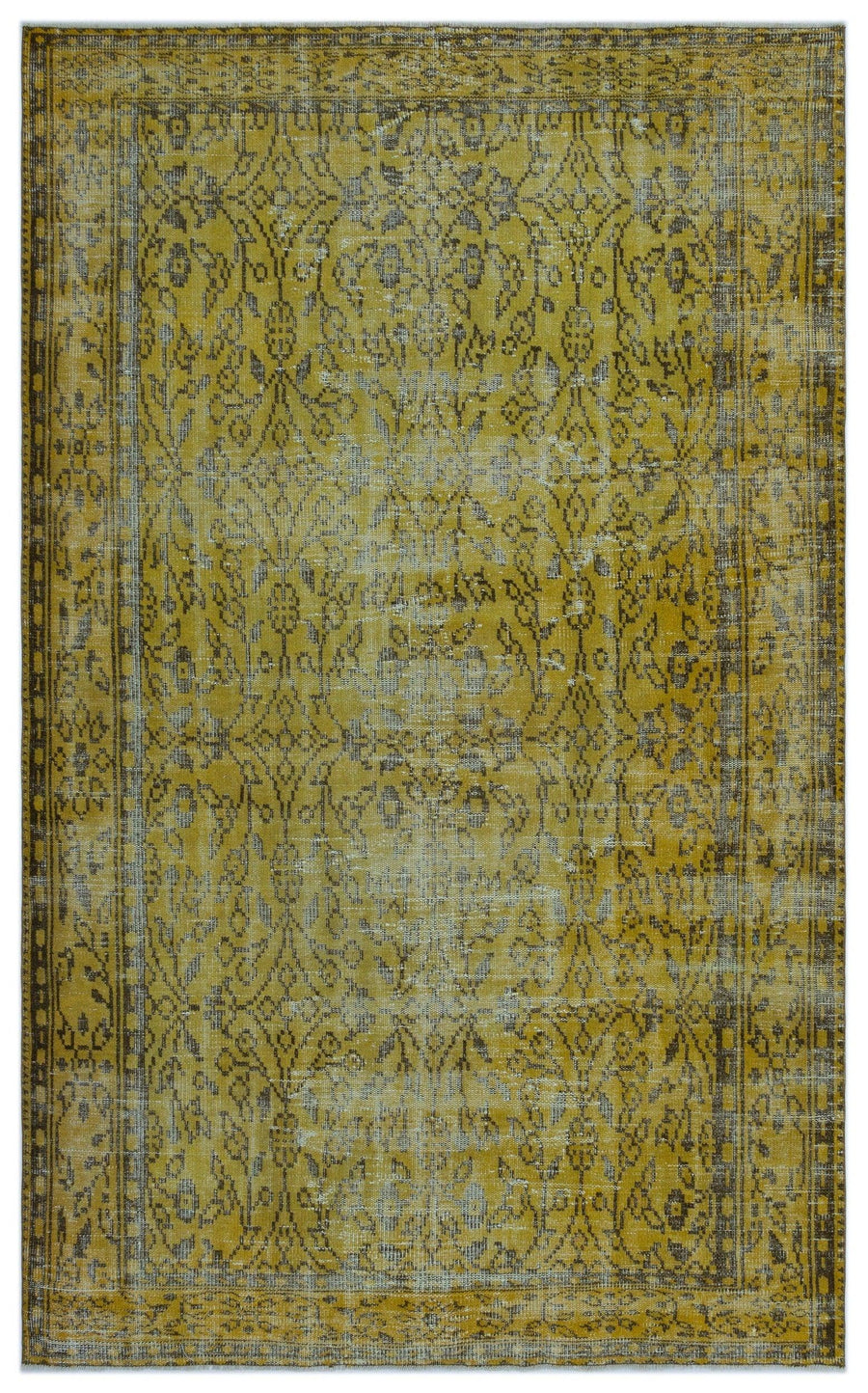 Handgeknüpfter Wollteppich in Gelb & Grau mit Blumenmuster 180x287 cm – im Wohnzimmer