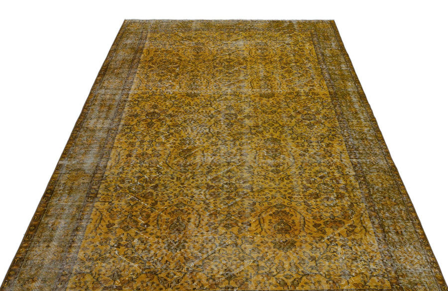 Sarı Eskitme Geometrik Yün Halı 166x272