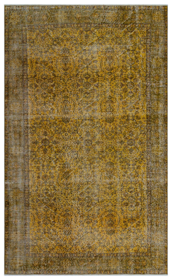 Sarı Eskitme Geometrik Yün Halı 166x272