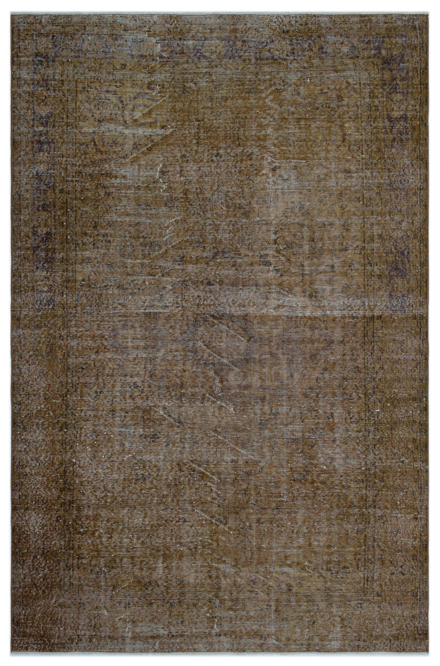 Distressed Brown & Grey Abstract Hand-Knotted Rug 184x284 cm (6' x 9'4") – in the living room
