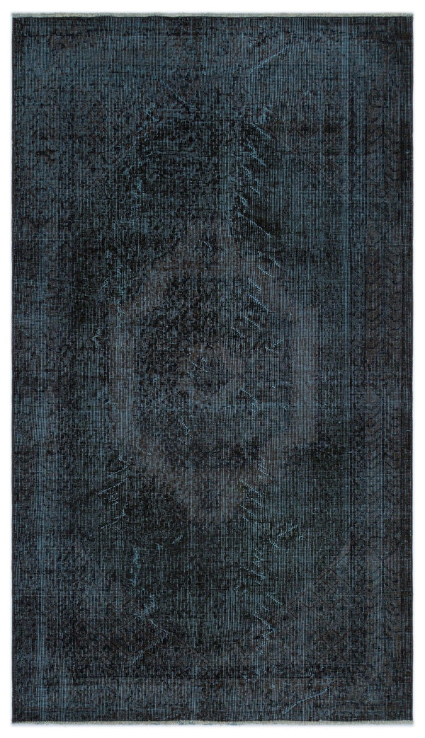 Siyah Eskitme Geometrik Yün Halı 118x205