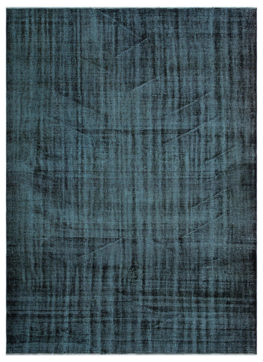 Navy and Blue Abstract Hand-Knotted Wool Rug 192x266 cm (6'4" x 8'9") – in the living room