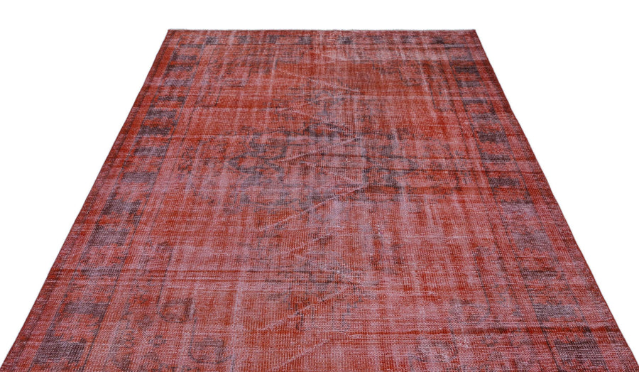 Kırmızı Anadolu Eskitme Geometrik Yün Halı 174x254 - Özel Seri
