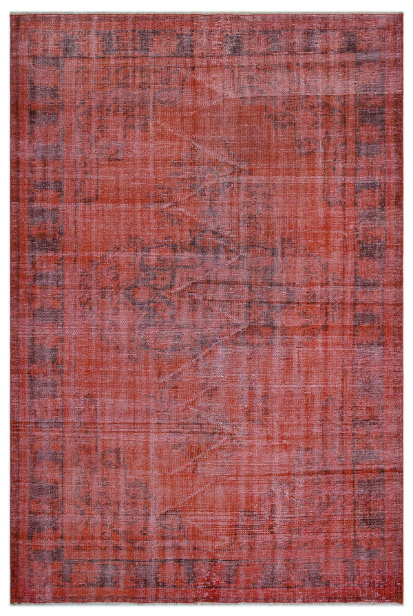 Kırmızı Anadolu Eskitme Geometrik Yün Halı 174x254 - Özel Seri