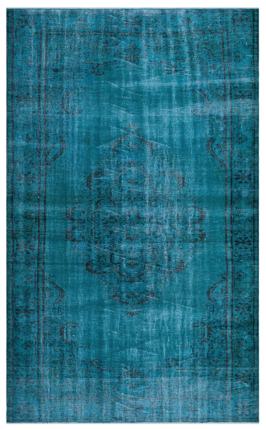 Turquoise & Navy Blue Medallion Turkish Rug 182x300 cm (6' x 9'10") – in the hallway