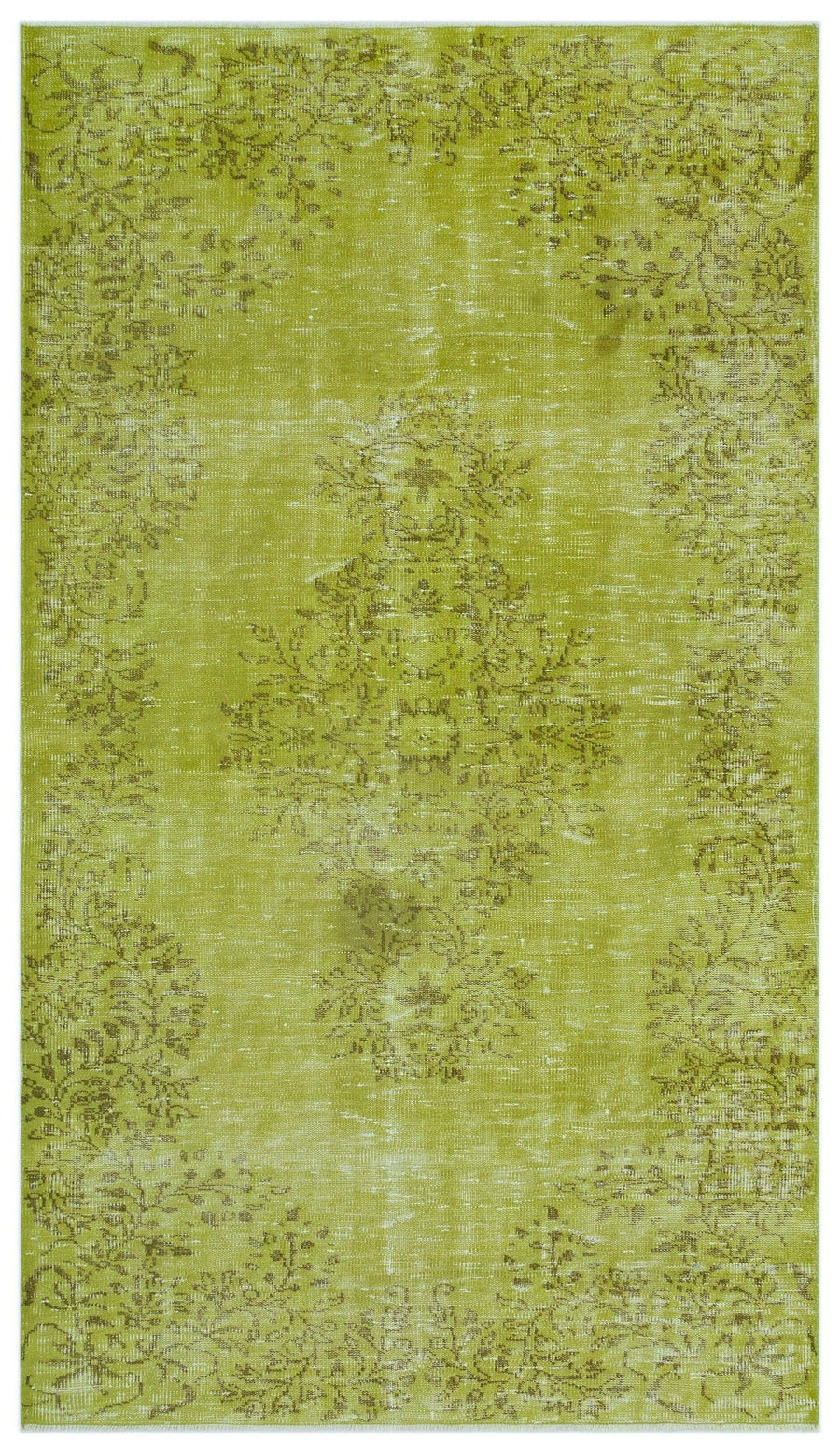 Green Medallion Hand-Knotted Turkish Rug 156x274 cm (5'1" x 9') – in the hallway