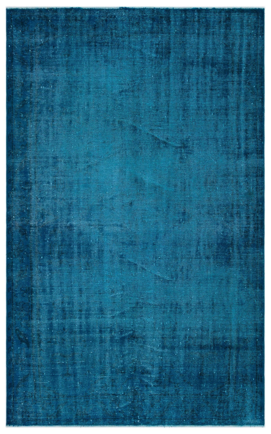 Blauer Teppich: Unifarbener handgeknüpfter Wollteppich 157x254 cm – im Wohnzimmer