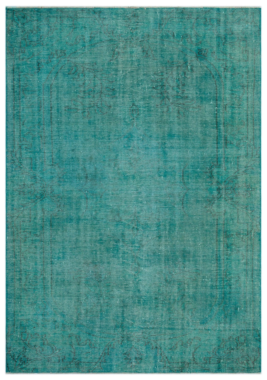Abstract Hand-Knotted Wool Rug in Turquoise & Grey 172x244 cm (5'8" x 8') – in the living room