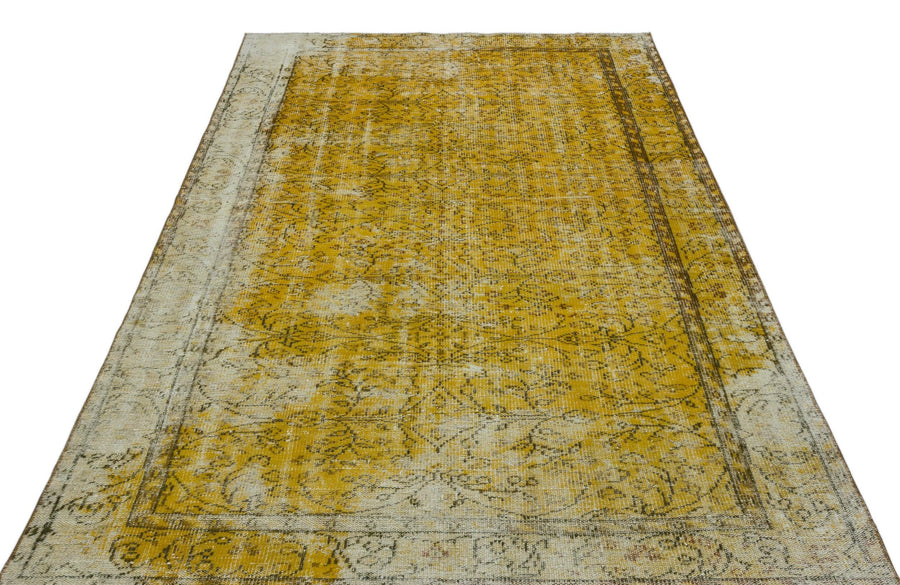 Sarı Eskitme Geometrik Yün Halı 166x262