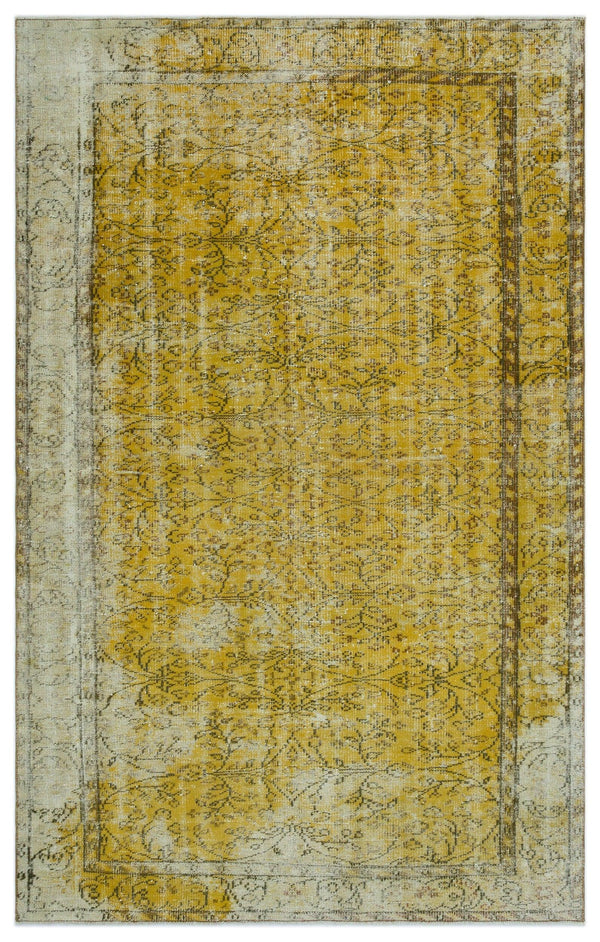 Sarı Eskitme Geometrik Yün Halı 166x262