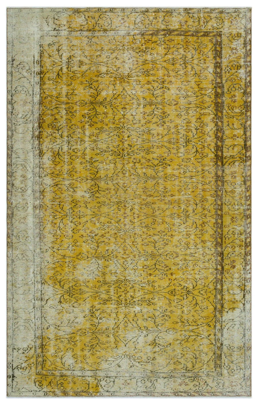 Hardal Sarısı Çiçek Desenli Yün El Dokuma Halı 166x262 cm 24305 – Koridor kullanımı
