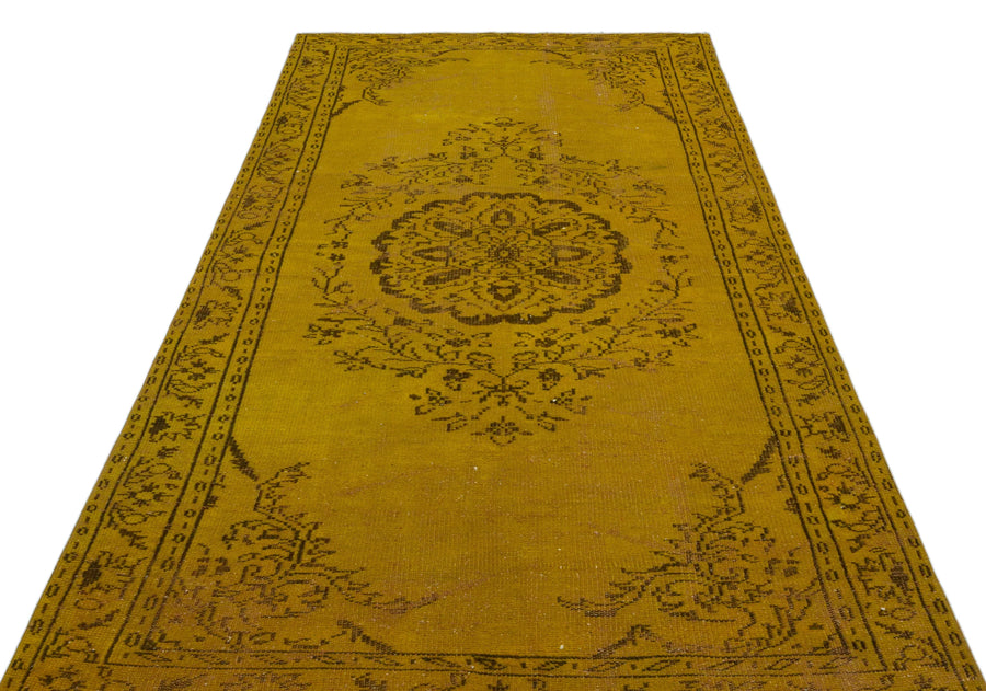 Sarı Eskitme Madalyonlu Yün Halı 153x273