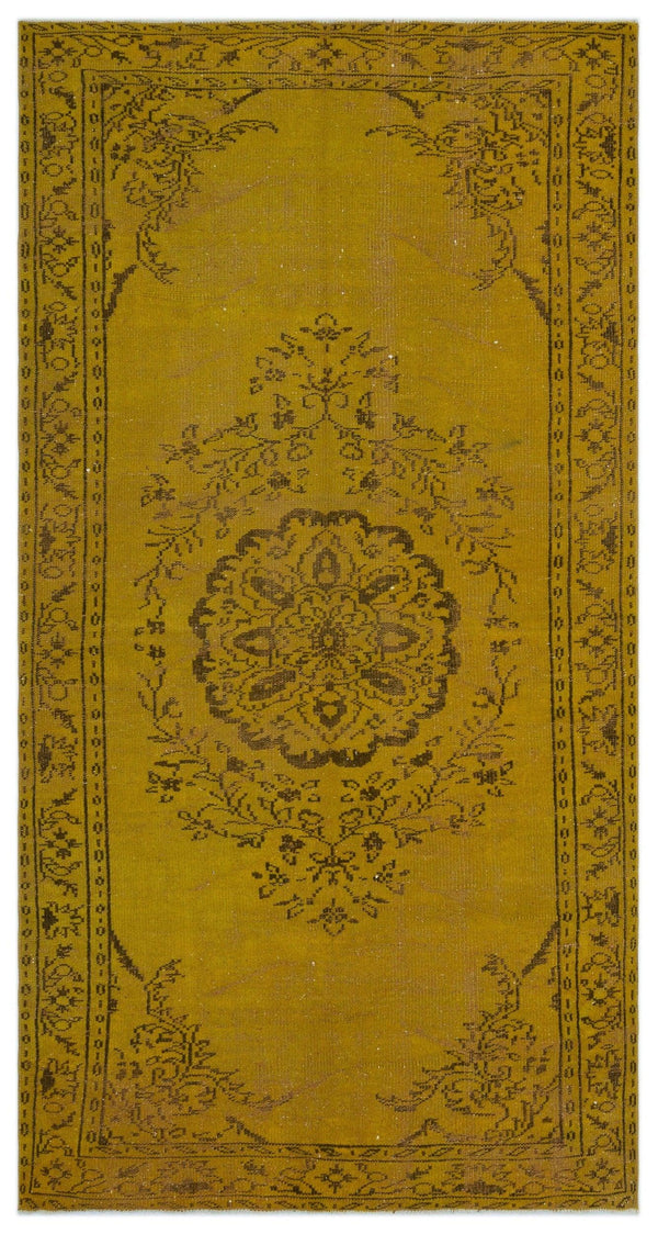 Sarı Eskitme Madalyonlu Yün Halı 153x273