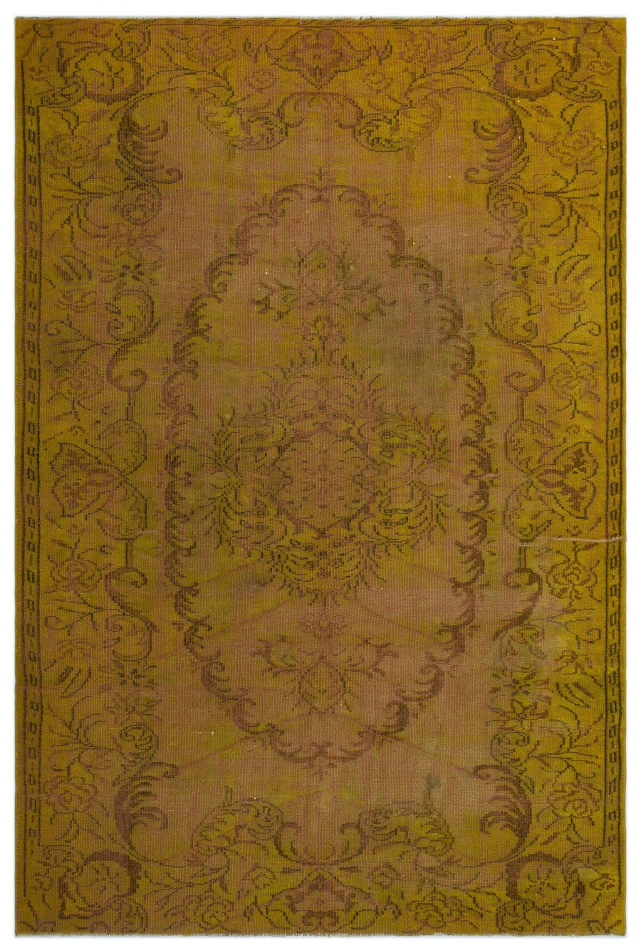 Vintage Medallion Turkish Rug in Mustard Yellow & Brown 179x277 cm (5'10" x 9'1") – in the hallway