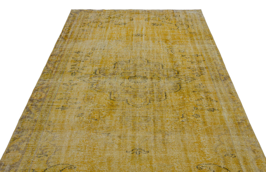 Sarı Eskitme Geometrik Yün Halı 170x304