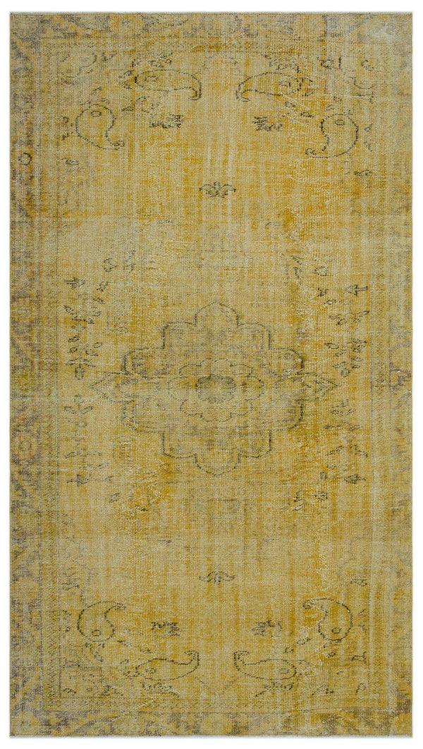 Sarı Eskitme Geometrik Yün Halı 170x304