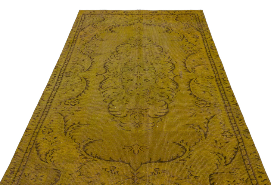 Sarı Eskitme Geometrik Yün Halı 159x283