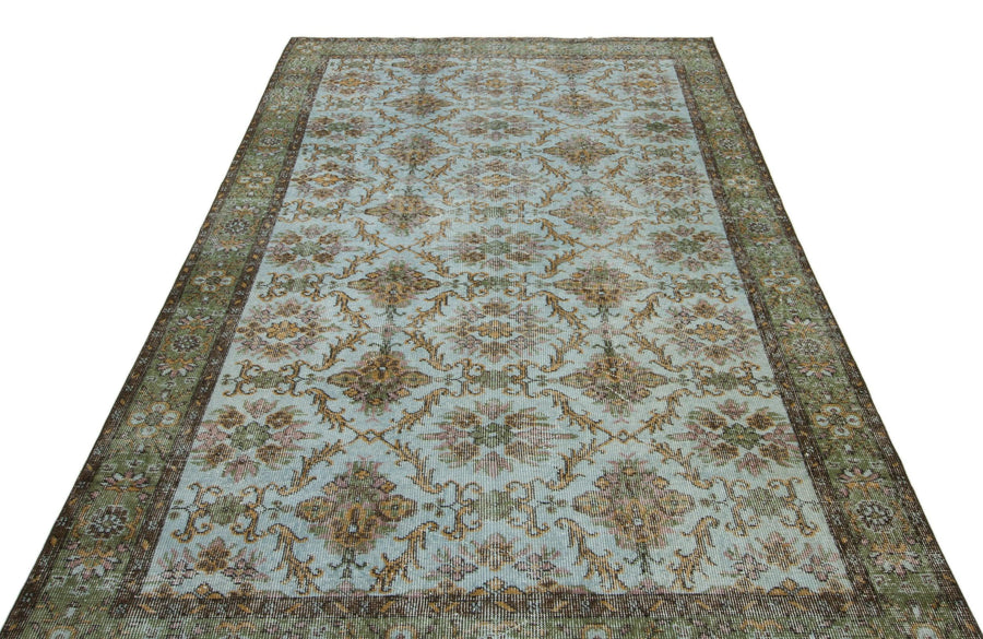 Yeşil Eskitme Geometrik Yün Halı 173x279