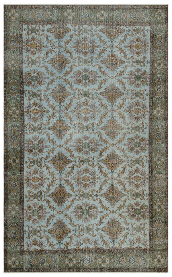 Yeşil Eskitme Geometrik Yün Halı 173x279