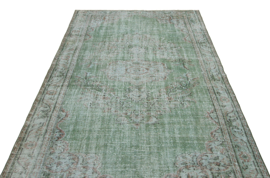Yeşil Eskitme Geometrik Yün Halı 165x272