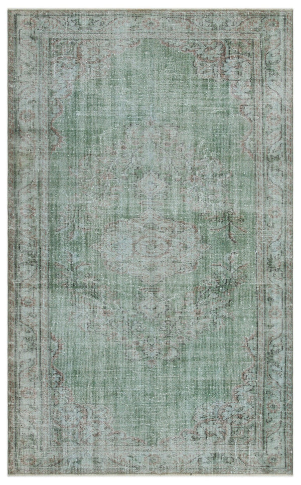 Yeşil Eskitme Geometrik Yün Halı 165x272