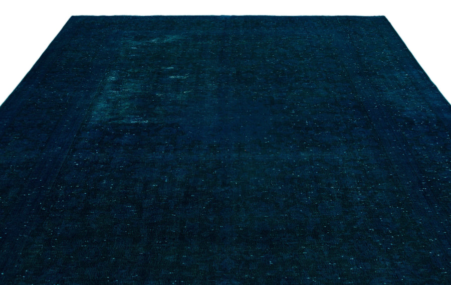 Lacivert Mavi Eskitme Geometrik Yün Halı 275x377