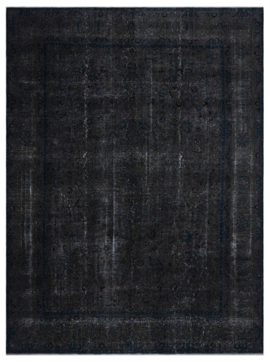 Abstrakter Wollteppich Schwarz & Dunkelblau, handgeknüpft 292x383 cm – im Wohnzimmer