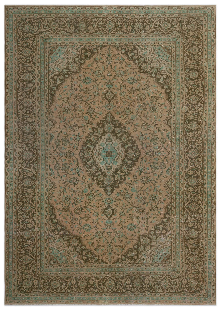 Brown & Turquoise Medallion Turkish Wool Rug 246x345 cm (8'1" x 11'4") – in the living room