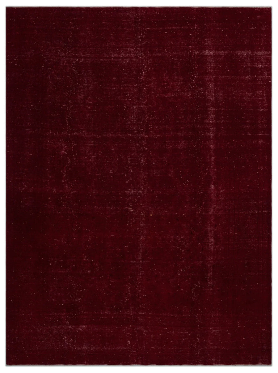 Vintage Burgundy Turkish Rug with Mottled Texture 288x396 cm (9'5" x 13') – in the living room