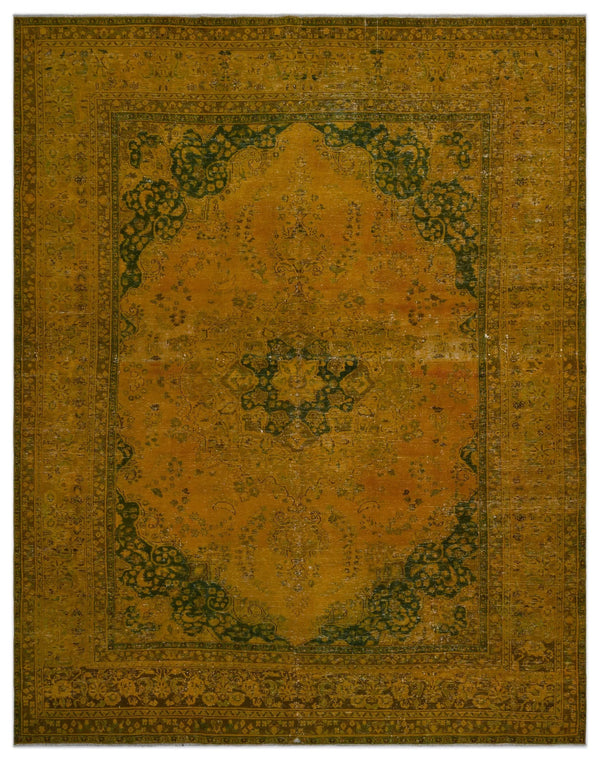 Sarı Uşak Eskitme Madalyonlu Yün Halı 297x381 - Özel Seri