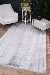 White Rug with Abstract Pattern in Grey and Anthracite Tones