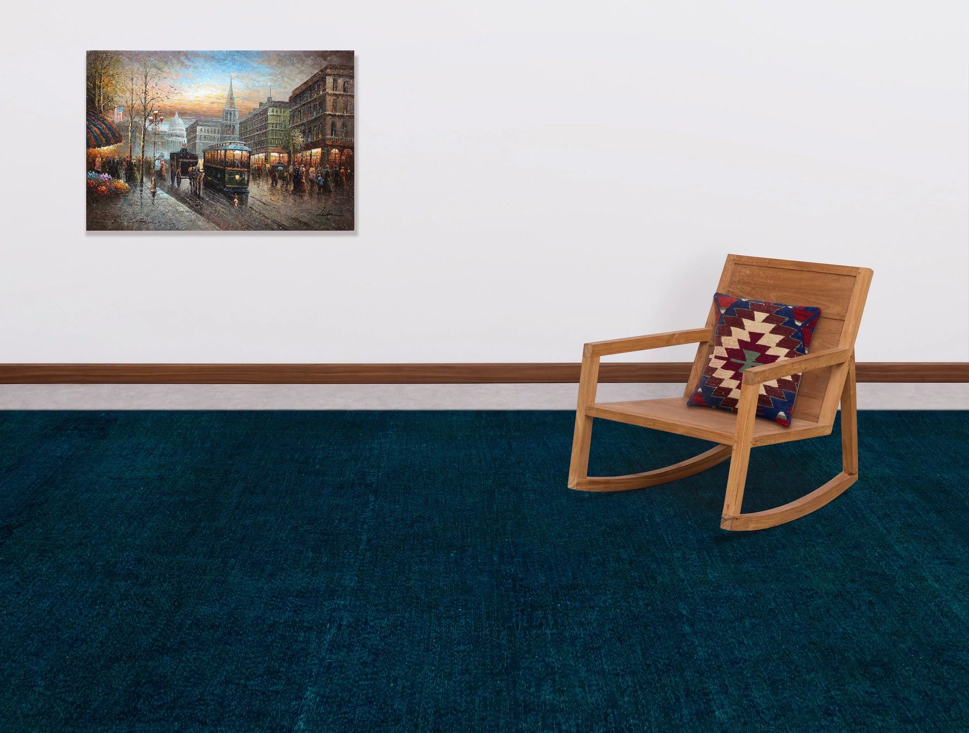 Lacivert Eskitme Modern Yün Halı 295x390