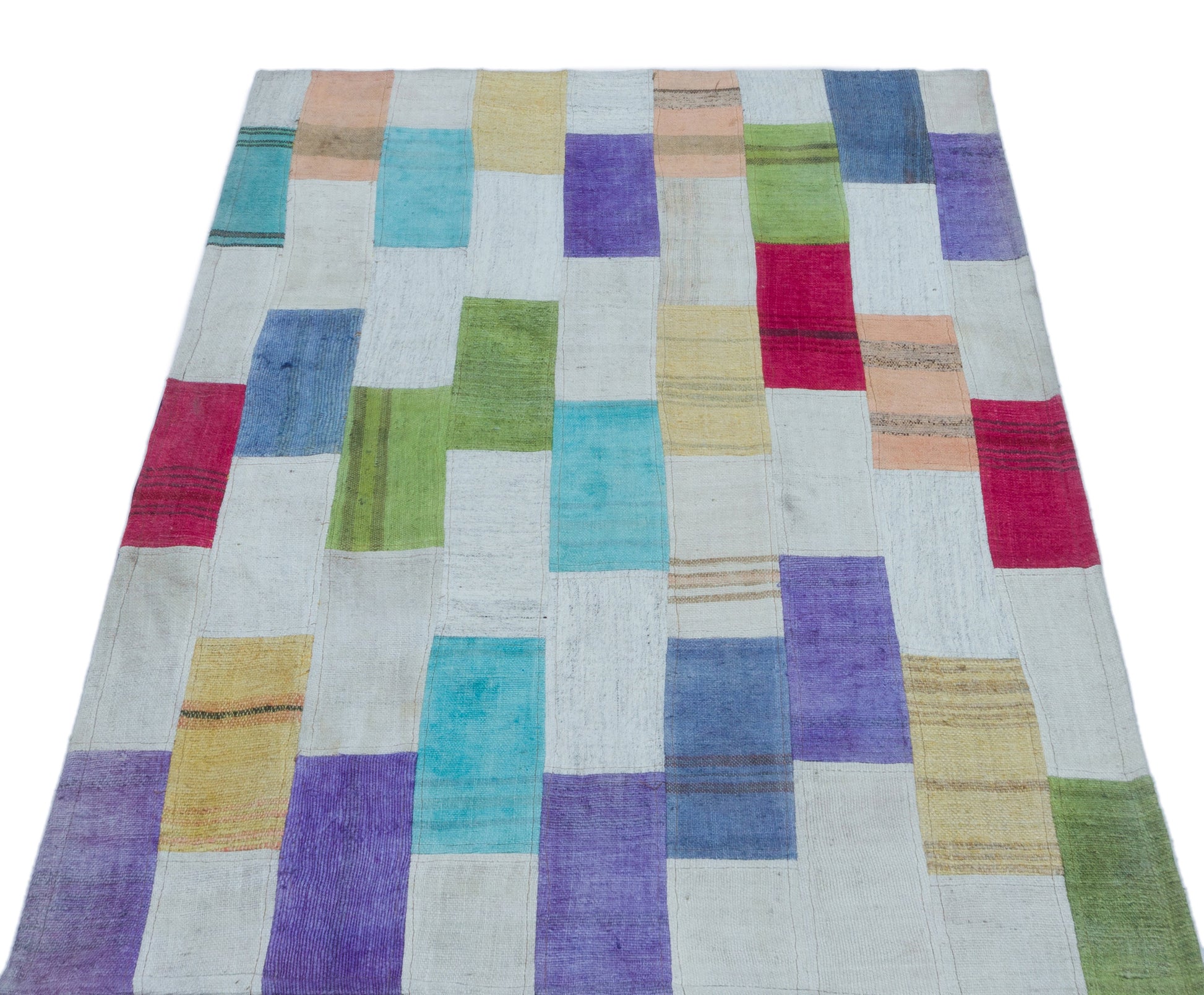 Teselya Bej Patchwork Yün El Dokuma Halısı 091 x 140 Apex Unique