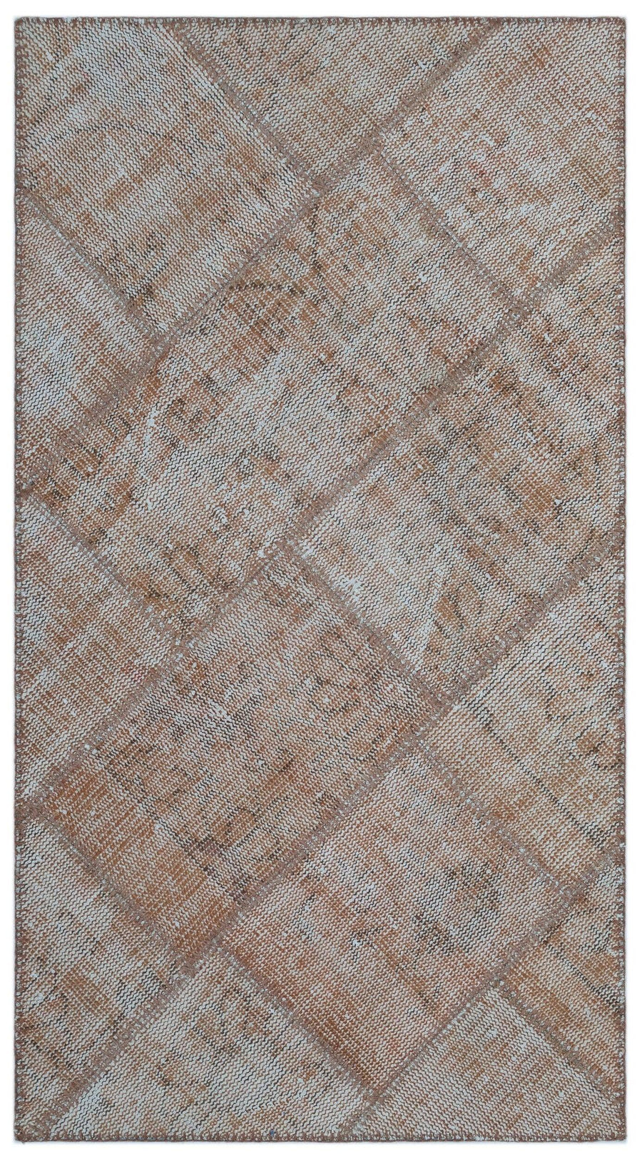 Kahverengi ve Gri Geometrik Desenli Yün El Dokuma Halı 80x150 cm – Koridor kullanımı
