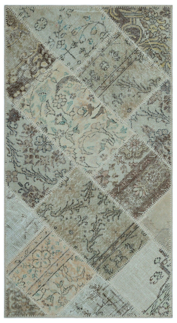 Bej Anadolu Eskitme Geometrik Yün Halı 80x150 - Özel Seri