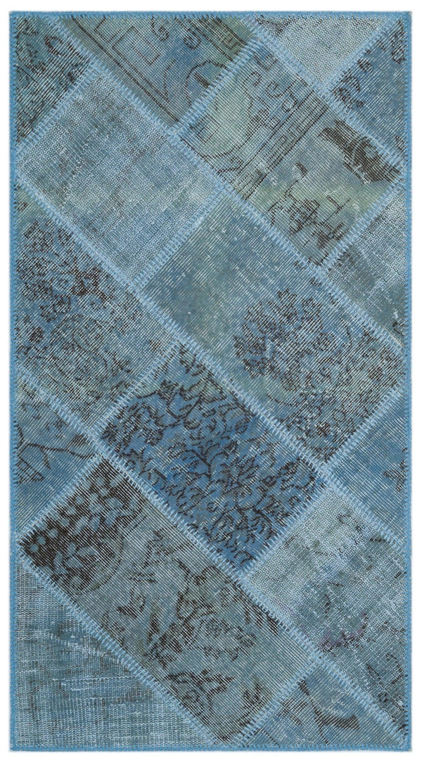 Mavi Anadolu Eskitme Geometrik Yün Halı 80x150 - Özel Seri