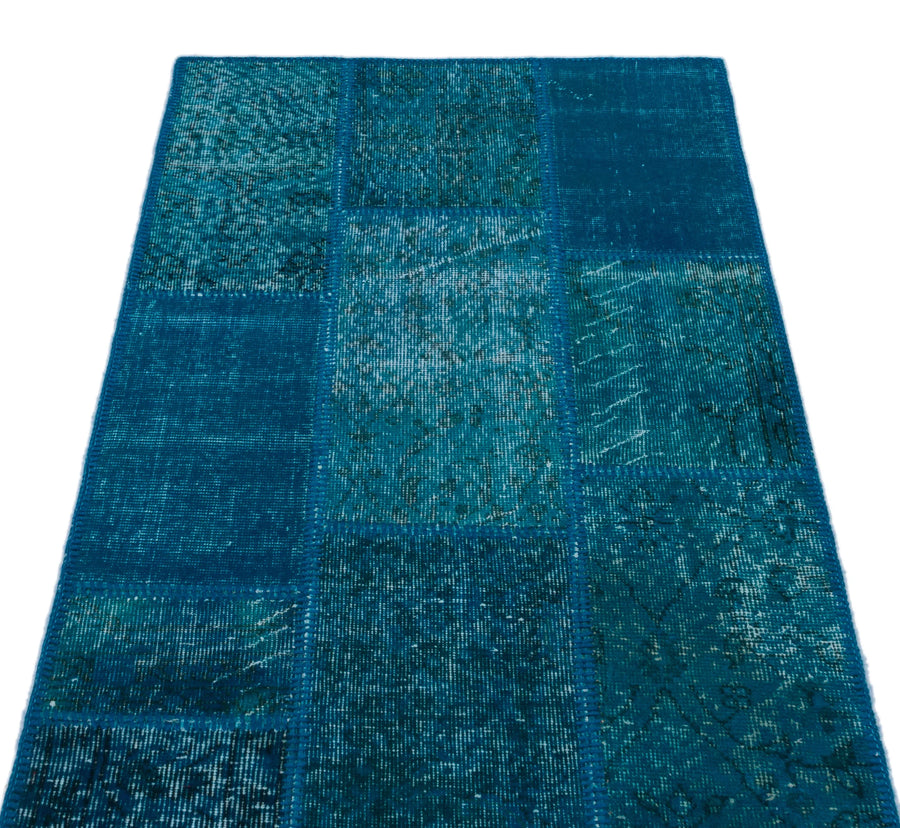 Lacivert Mavi Anadolu Eskitme Geometrik Yün Halı 80x150 - Özel Seri