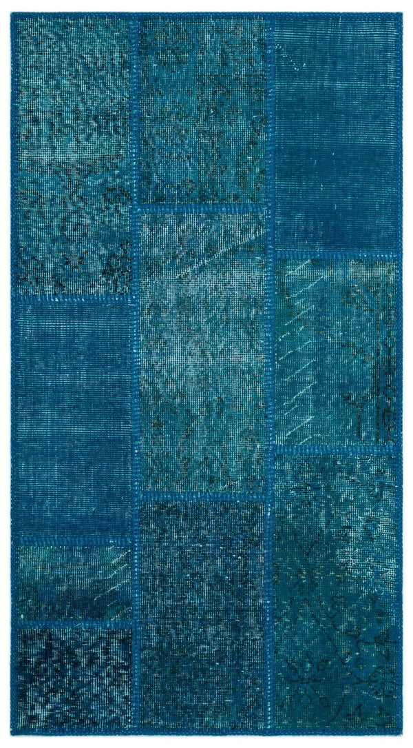 Lacivert Mavi Anadolu Eskitme Geometrik Yün Halı 80x150 - Özel Seri