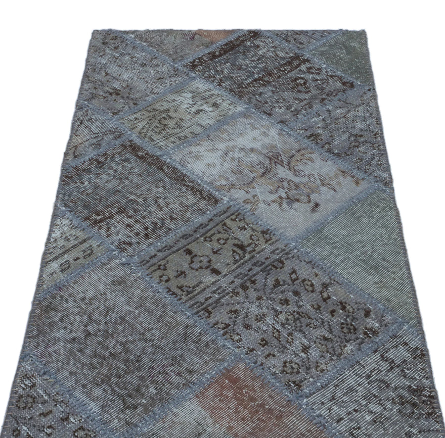 Mavi Anadolu Eskitme Geometrik Yün Halı 80x150 - Özel Seri