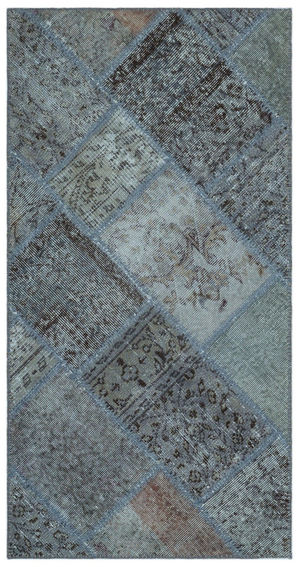 Mavi Anadolu Eskitme Geometrik Yün Halı 80x150 - Özel Seri