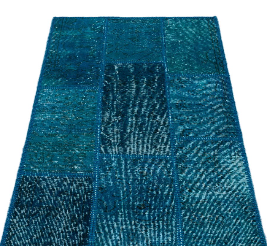 Lacivert Mavi Anadolu Eskitme Geometrik Yün Halı 80x150 - Özel Seri