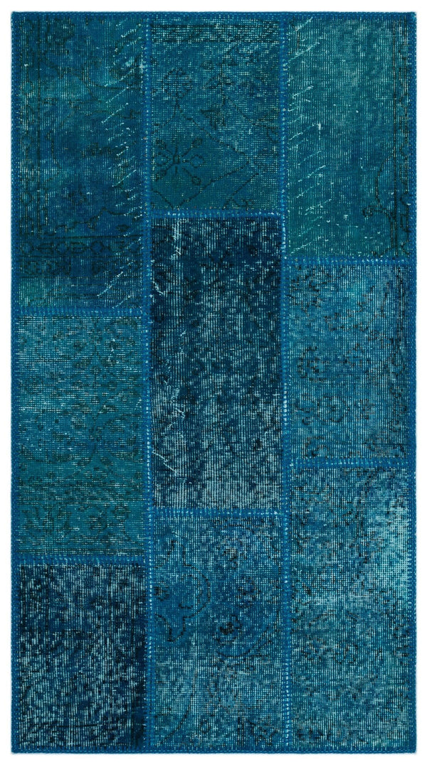Lacivert Mavi Anadolu Eskitme Geometrik Yün Halı 80x150 - Özel Seri
