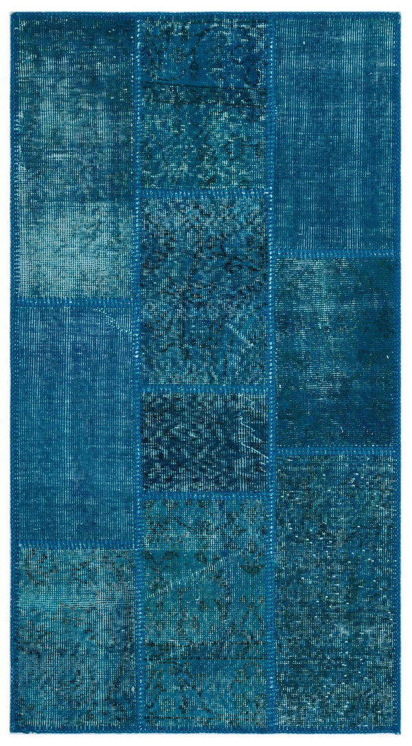 Beyaz Lacivert Anadolu Eskitme Geometrik Yün Halı 80x150 - Özel Seri