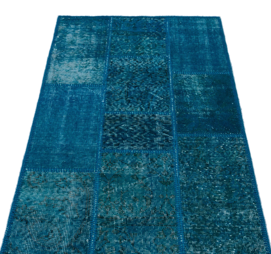 Beyaz Lacivert Anadolu Eskitme Geometrik Yün Halı 80x150 - Özel Seri