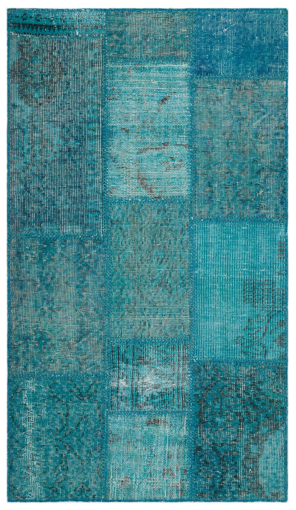 Gri Mavi Anadolu Eskitme Geometrik Yün Halı 80x150 - Özel Seri
