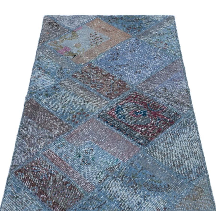Mavi Anadolu Eskitme Geometrik Yün Halı 80x150 - Özel Seri