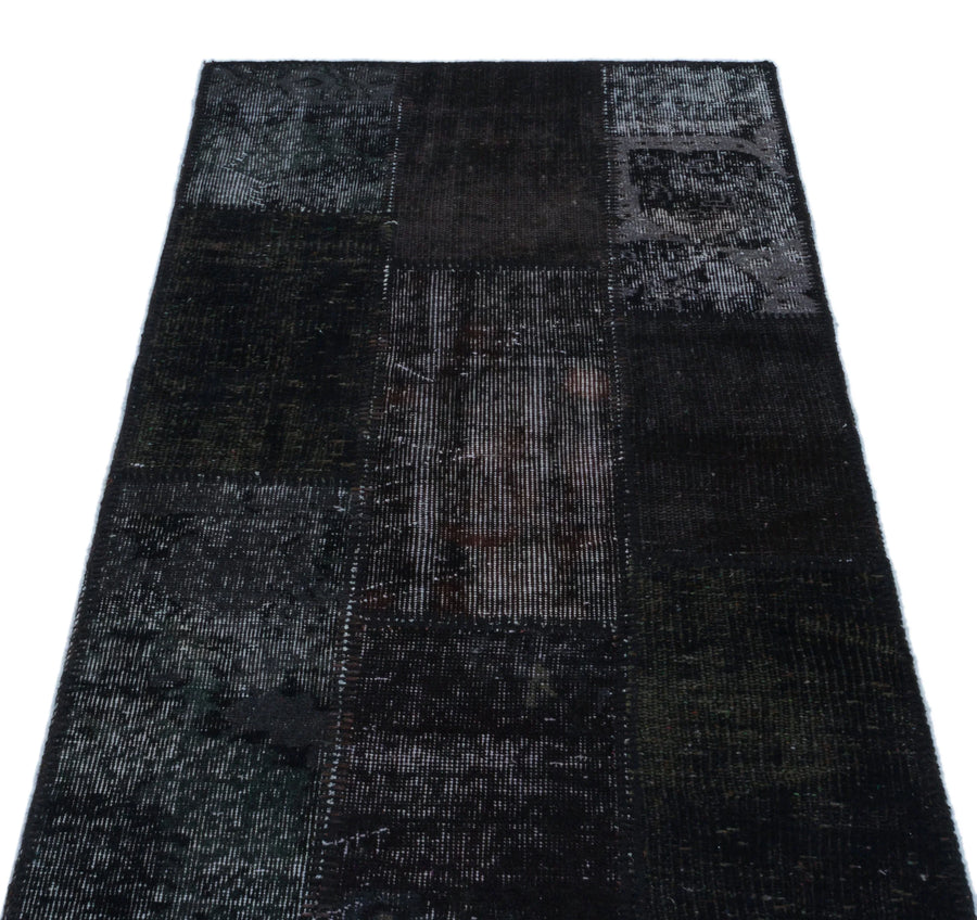 Siyah Anadolu Eskitme Geometrik Yün Halı 80x150 - Özel Seri