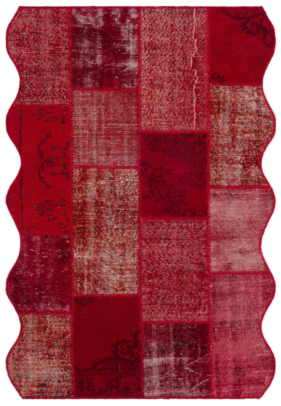 Modern Red Patchwork Wool Area Rug 160x230 cm (5'3" x 7'7") – in the hallway