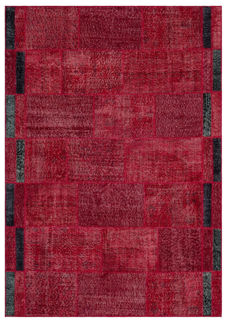 Red & Anthracite Gray Geometric Wool Area Rug 160x230 cm (5'3" x 7'7") – in the hallway