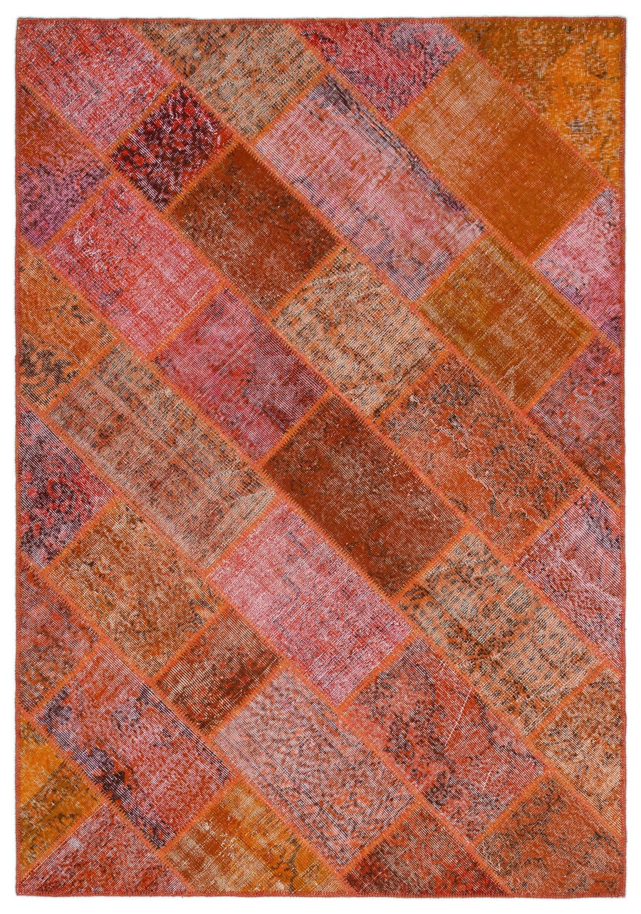 Orange & Red Geometric Hand-Woven Wool Rug 160x232 cm (5'3" x 7'7") – in the living room